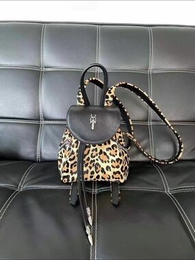 Chrome Hearts Leopard Print Mini Backpack with Black Leather Trim